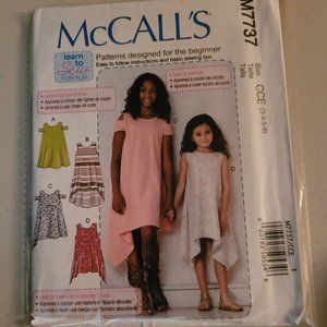 McCall's M7737 Very Easy High-Low Girls Dresses Sizes 3-4-5-6